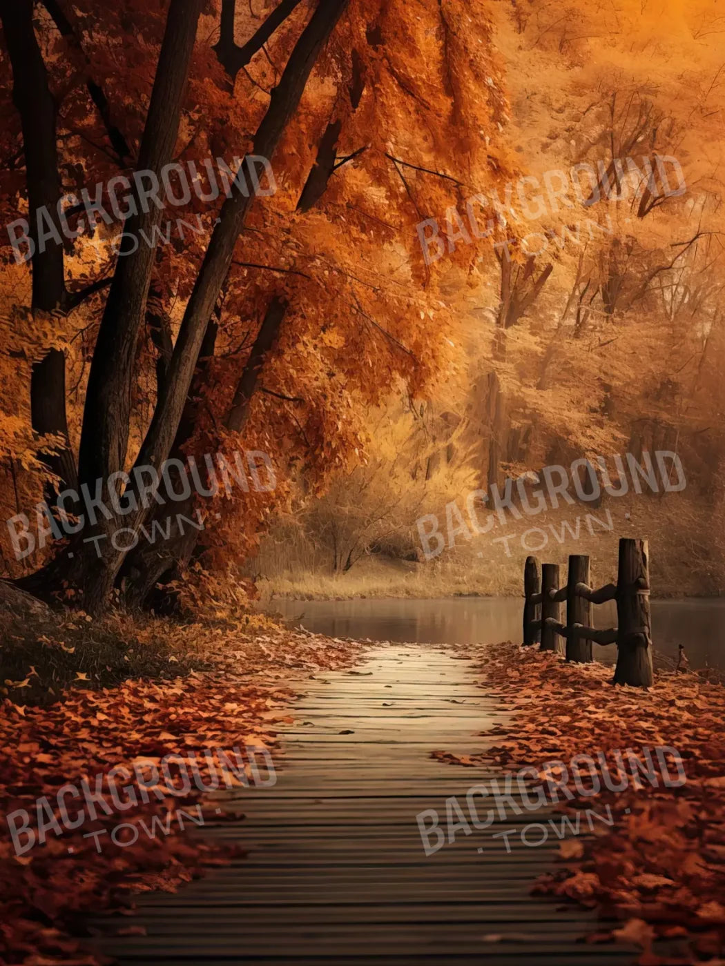 Autumn Lake Path 6’X8’ Fleece (72 X 96 Inch) Backdrop