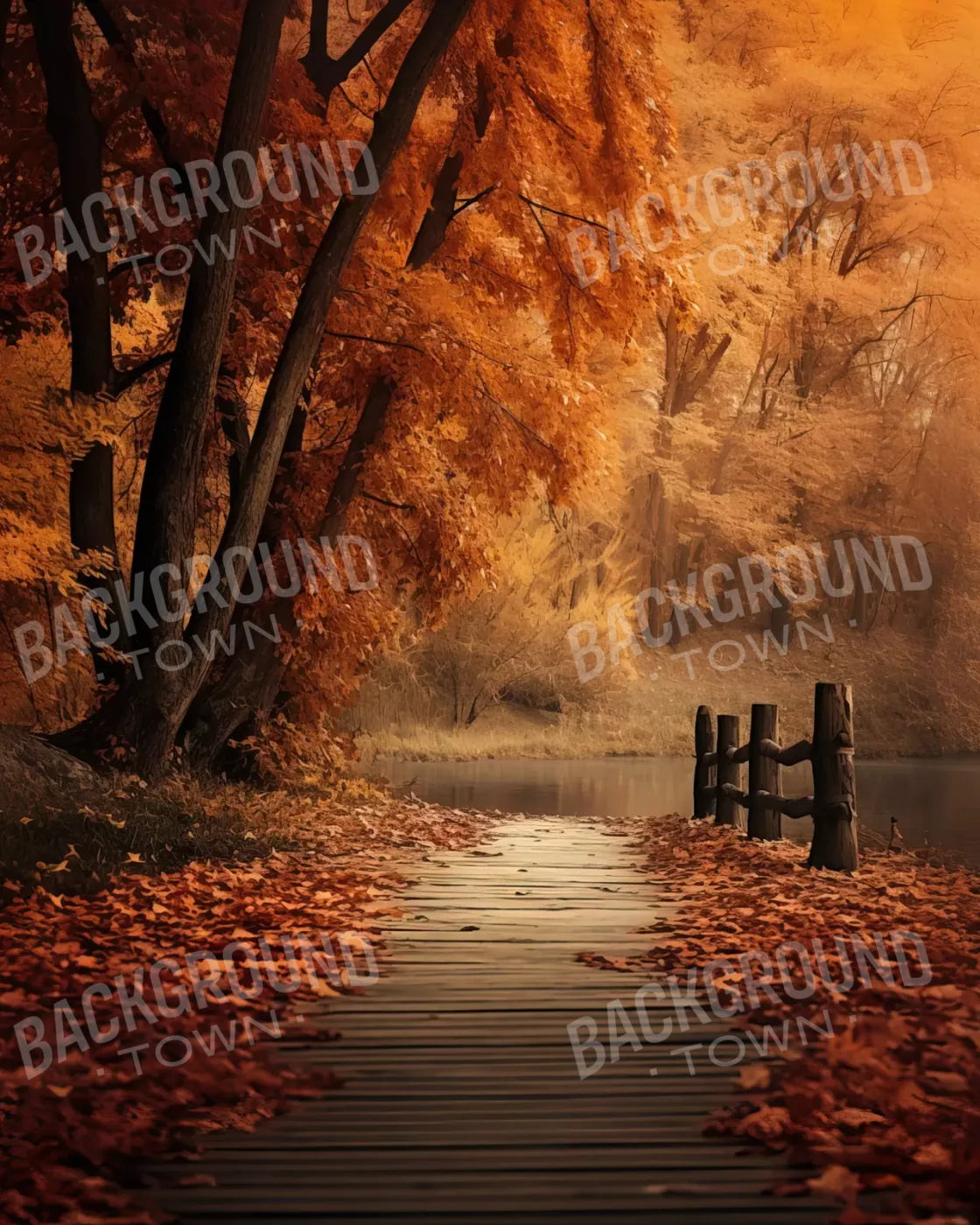 Autumn Lake Path 8’X10’ Fleece (96 X 120 Inch) Backdrop
