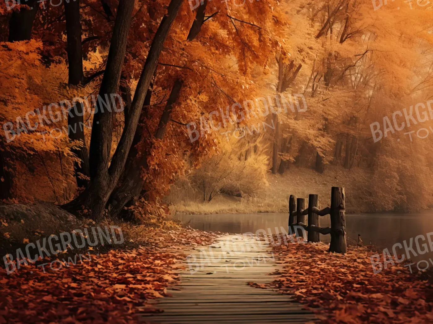 Autumn Lake Path 8’X6’ Fleece (96 X 72 Inch) Backdrop