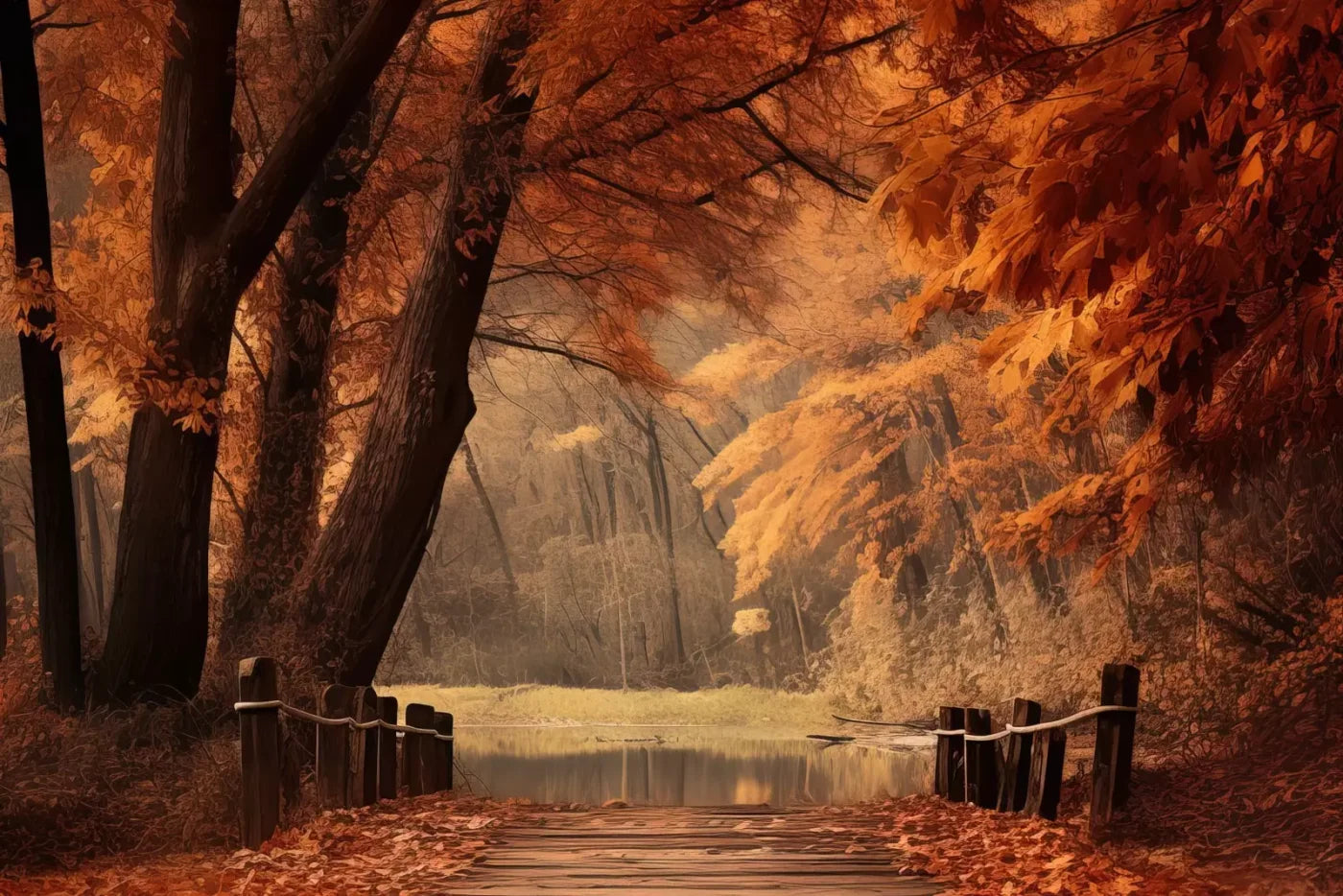 Autumn Lake Path Iii 12’X8’ Ultracloth (144 X 96 Inch) Backdrop