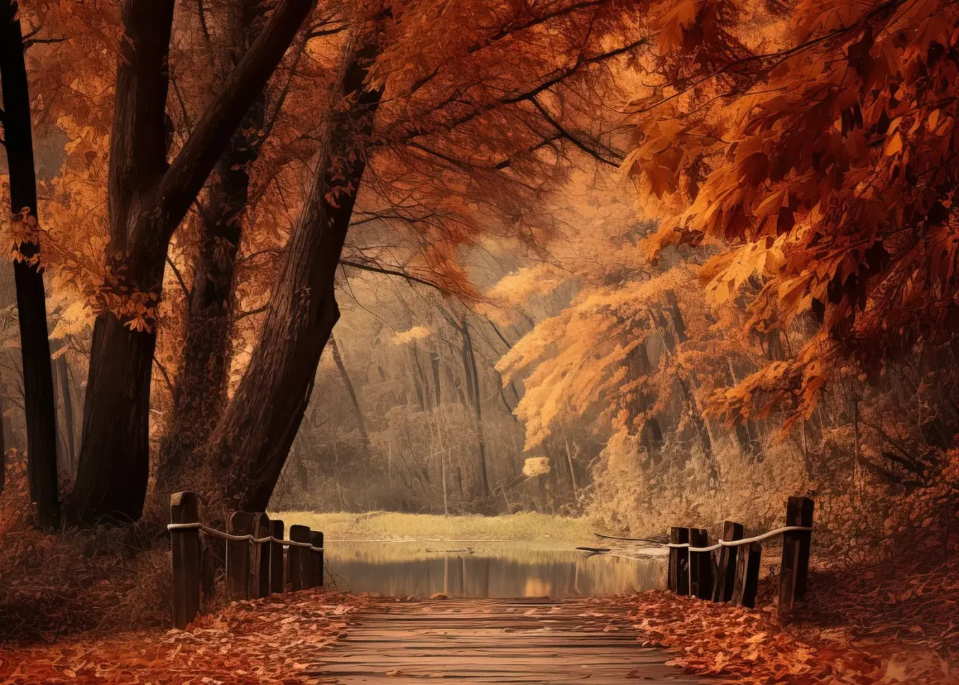 Autumn Lake Path Iii 7’X5’ Ultracloth (84 X 60 Inch) Backdrop