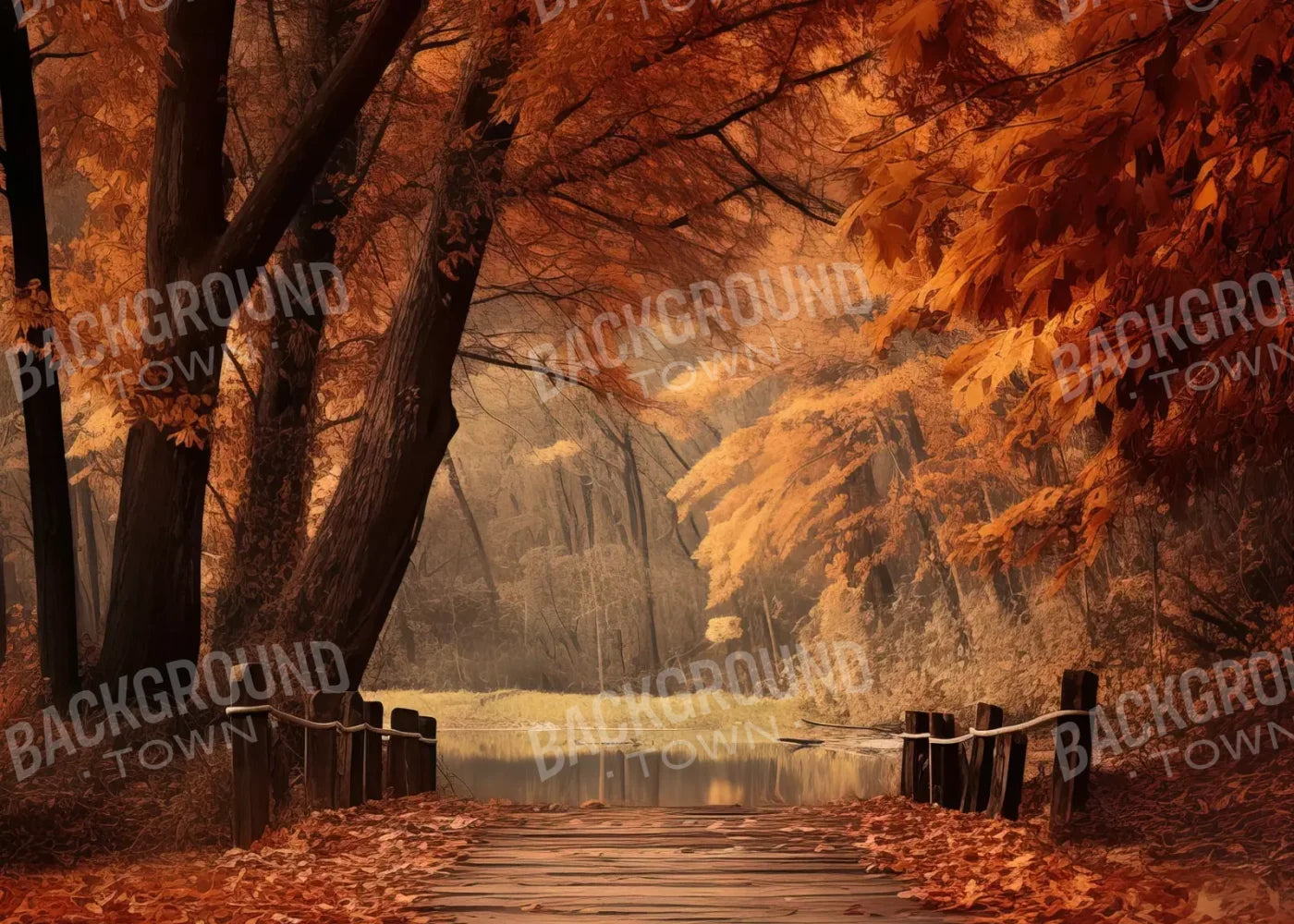 Autumn Lake Path Iii 7’X5’ Ultracloth (84 X 60 Inch) Backdrop