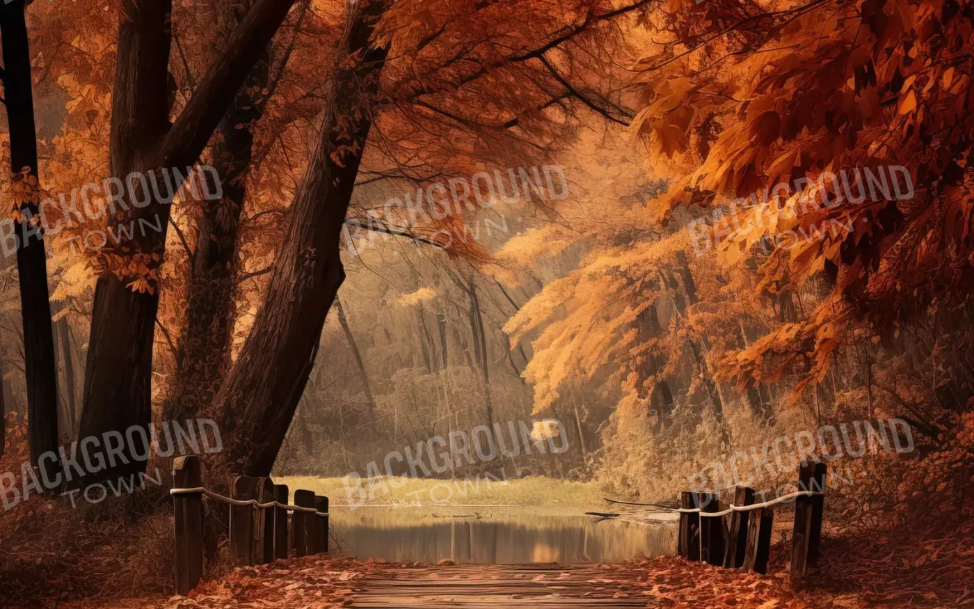 Autumn Lake Path Iii 8’X5’ Ultracloth (96 X 60 Inch) Backdrop