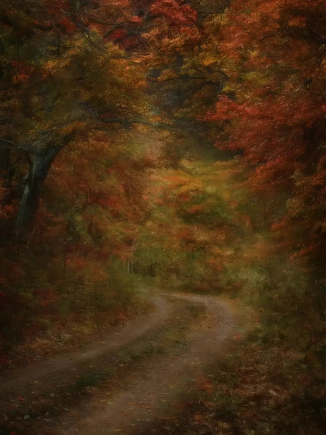 Autumn Road 8X10 Fleece ( 96 X 120 Inch ) Backdrop
