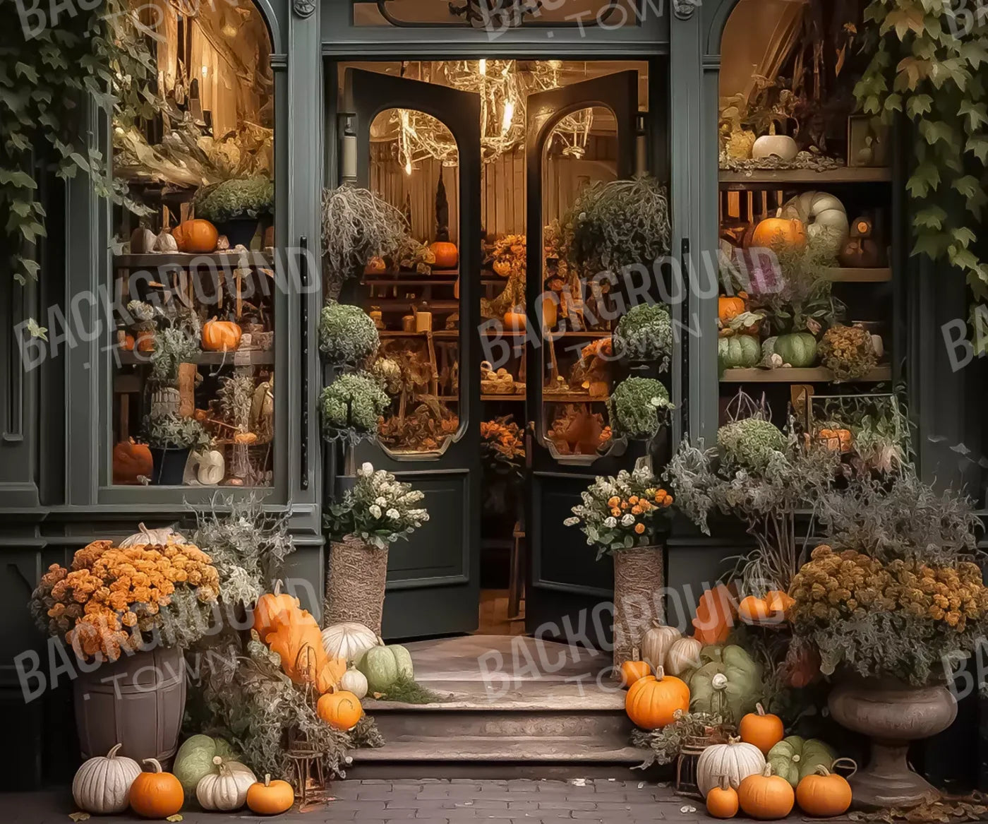 Pumpkin Store Front Backdrop for Photography