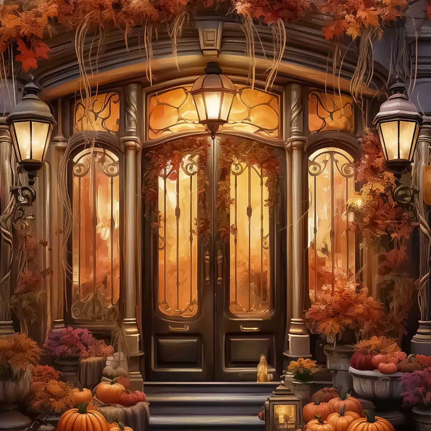Autumn Storefront 2.1 8X8 Fleece ( 96 X Inch ) Backdrop