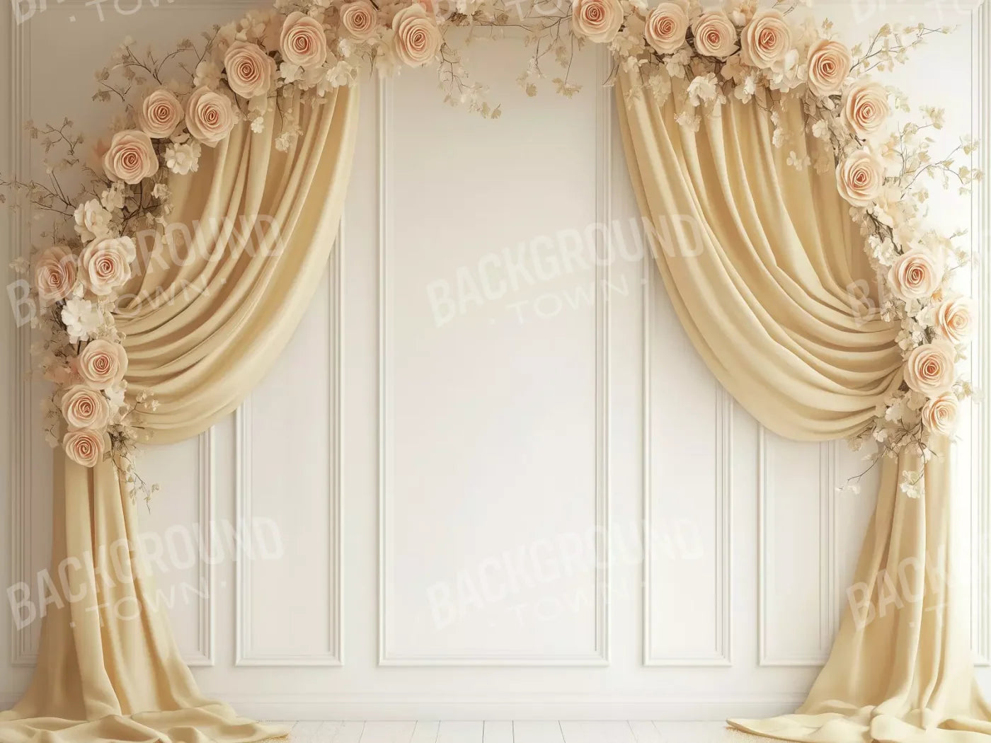 Beige Floral Arch Wall 6’8x5’ Fleece (80 x 60 inch) Backdrop