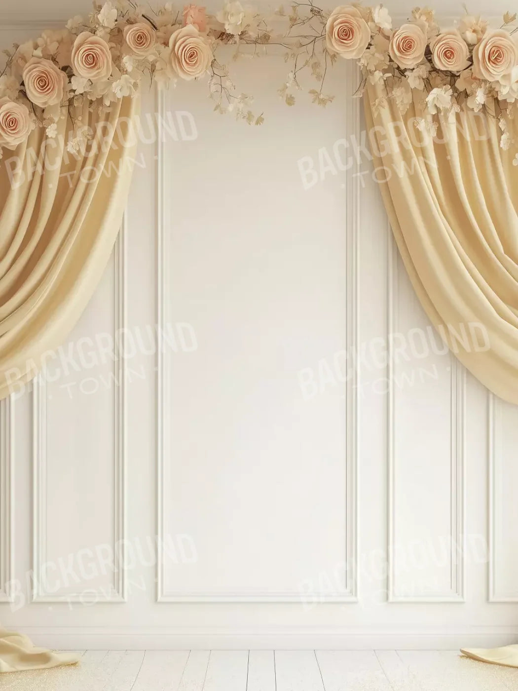Beige Floral Arch Wall 6’x8’ Fleece (72 x 96 inch) Backdrop