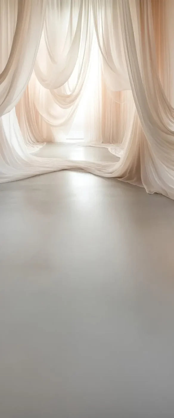 Beige Sheer Drapery Sweep Backdrop