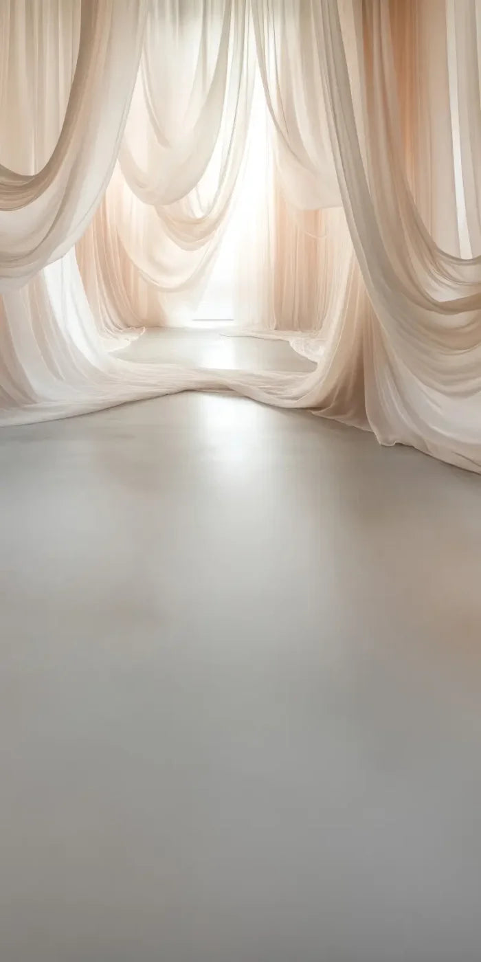 Beige Sheer Drapery Sweep Backdrop