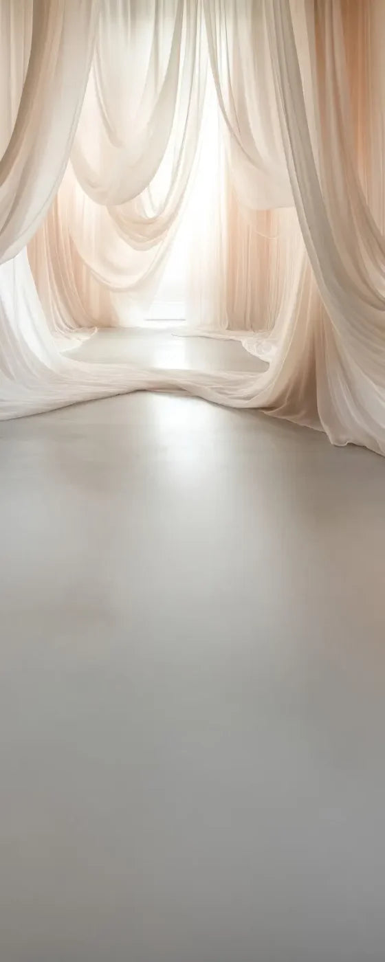 Beige Sheer Drapery Sweep Backdrop
