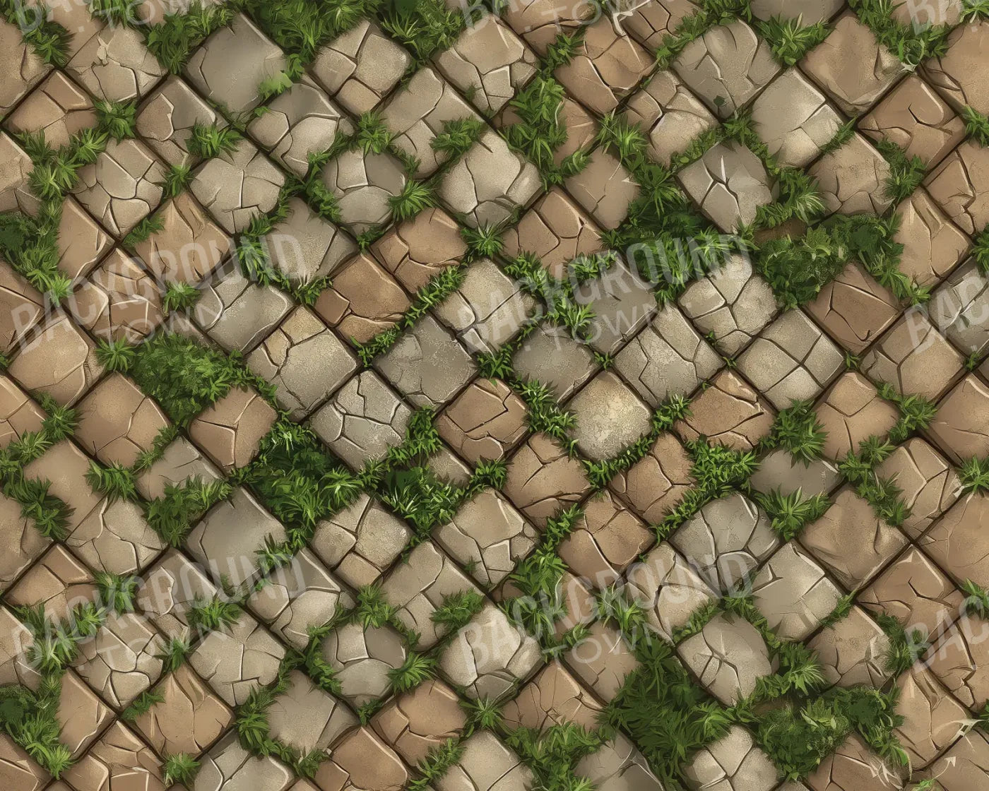 Big Square Cobblestones With Grass Rubbermat Floor 10’x8’ RubberMat Floor (120 x 96 inch) Backdrop