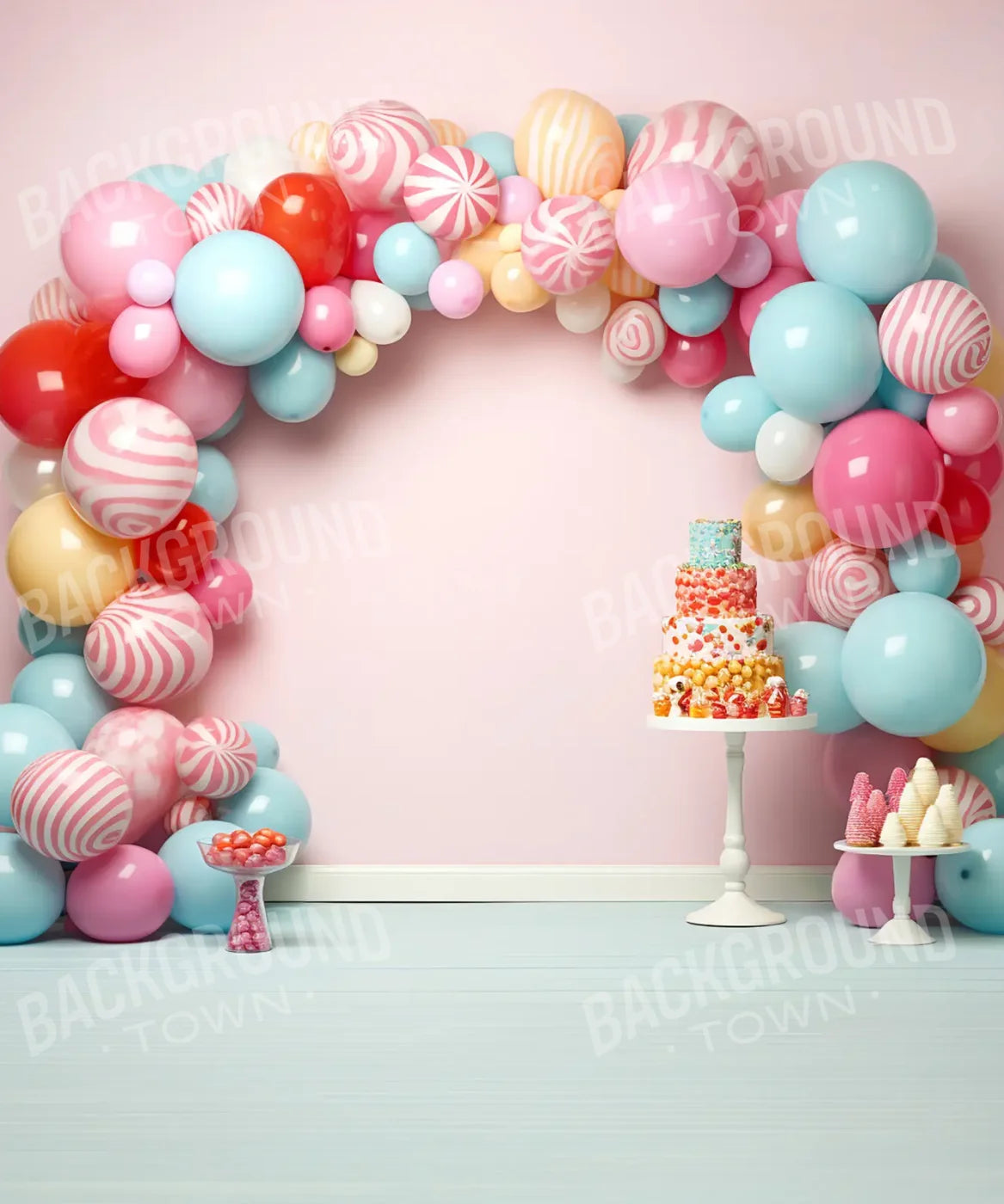 Birthday Swirl Balloon Arch 10’x12’ UltraCloth (120 x 144 inch) Backdrop