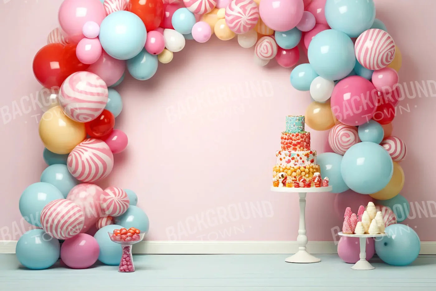Birthday Swirl Balloon Arch 12’x8’ UltraCloth (144 x 96 inch) Backdrop