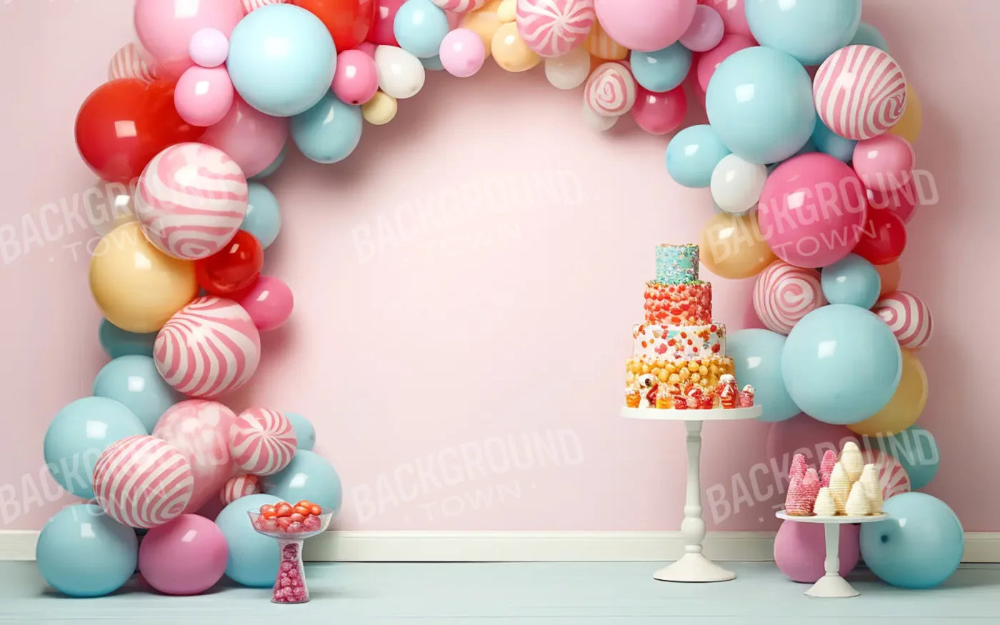 Birthday Swirl Balloon Arch 16’x10’ UltraCloth (192 x 120 inch) Backdrop