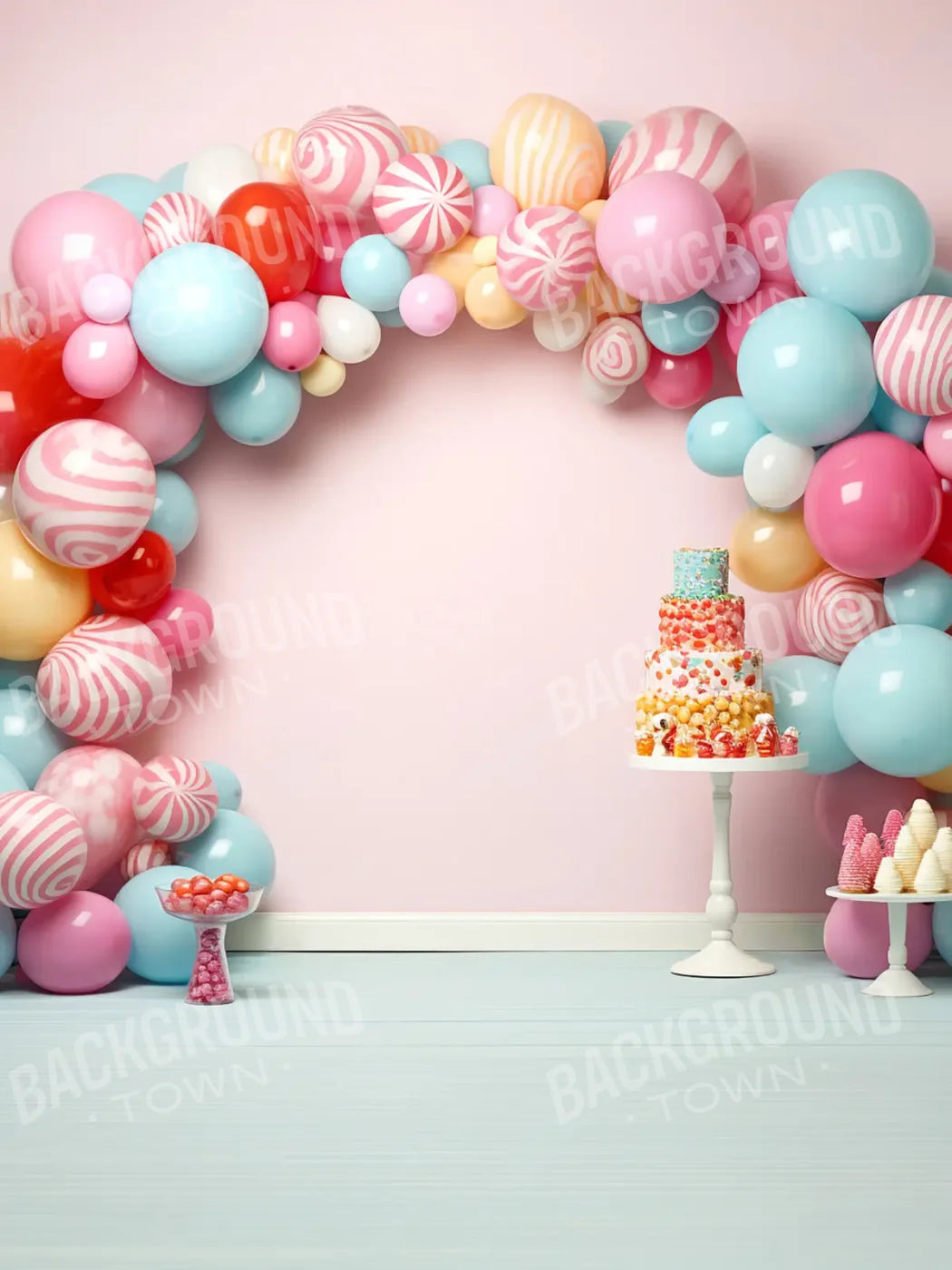 Birthday Swirl Balloon Arch 5’x6’8 Fleece (60 x 80 inch) Backdrop