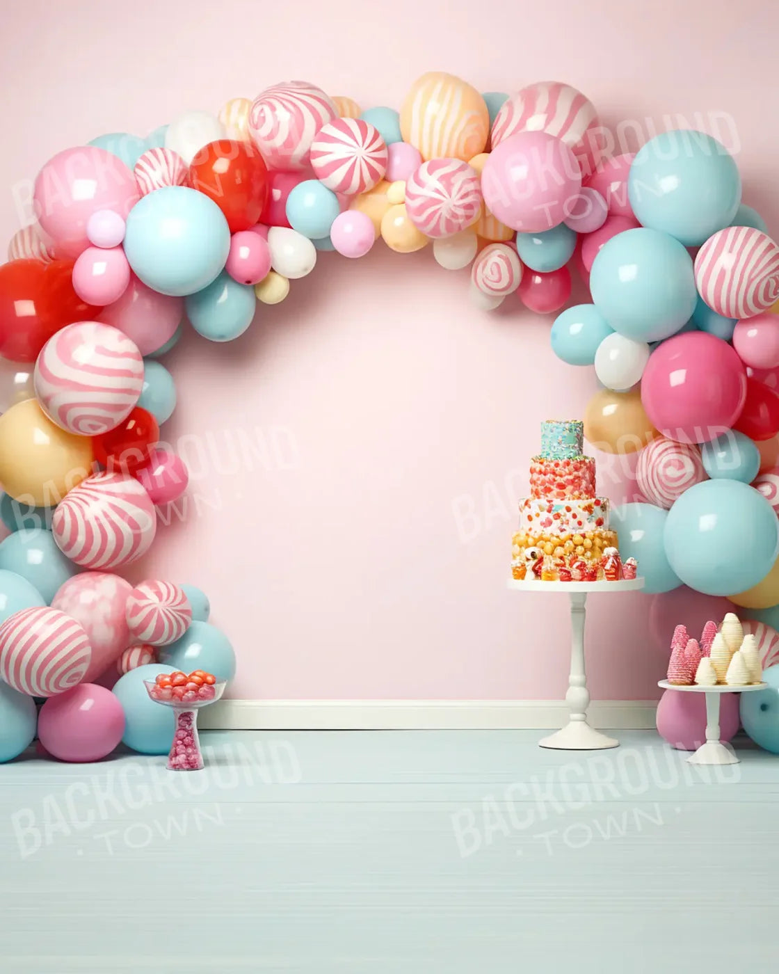 Birthday Swirl Balloon Arch 8’x10’ Fleece (96 x 120 inch) Backdrop