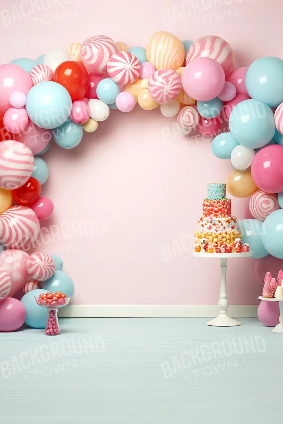 Birthday Swirl Balloon Arch 8’x12’ UltraCloth (96 x 144 inch) Backdrop