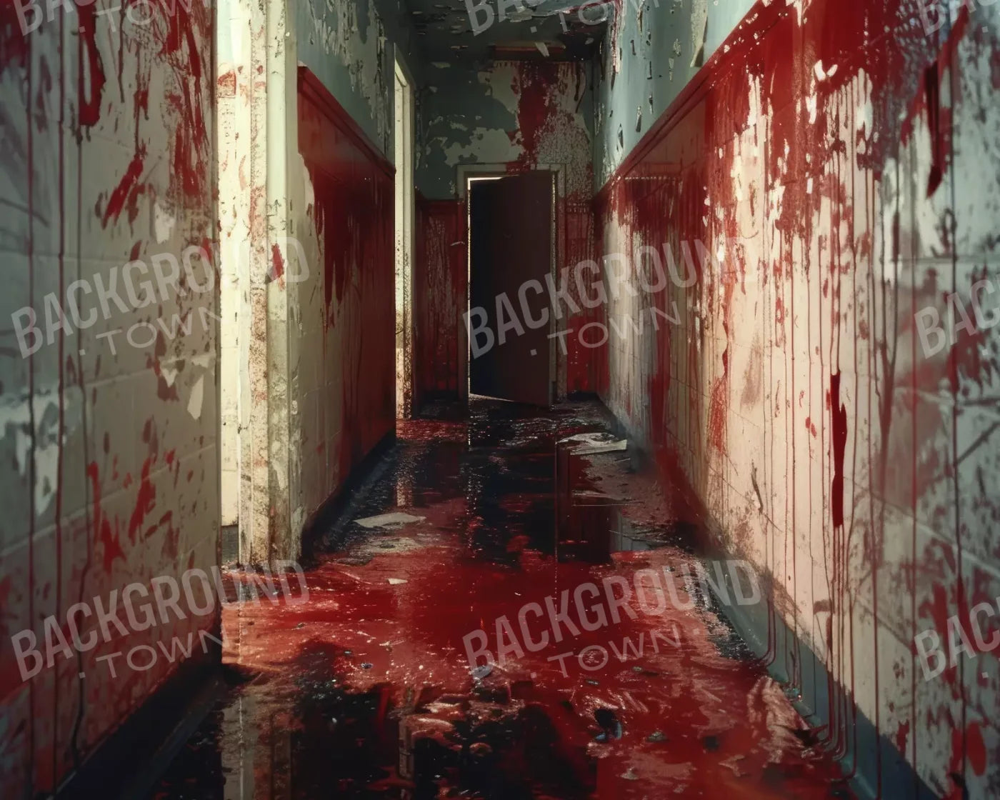 Bloody Institution Hallway Iii 10’X8’ Fleece (120 X 96 Inch) Backdrop