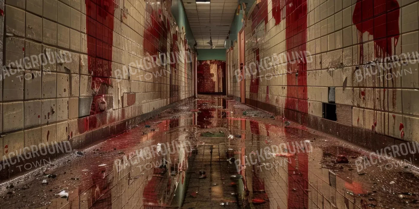 Bloody Institution Hallway V 16’X8’ Ultracloth (192 X 96 Inch) Backdrop