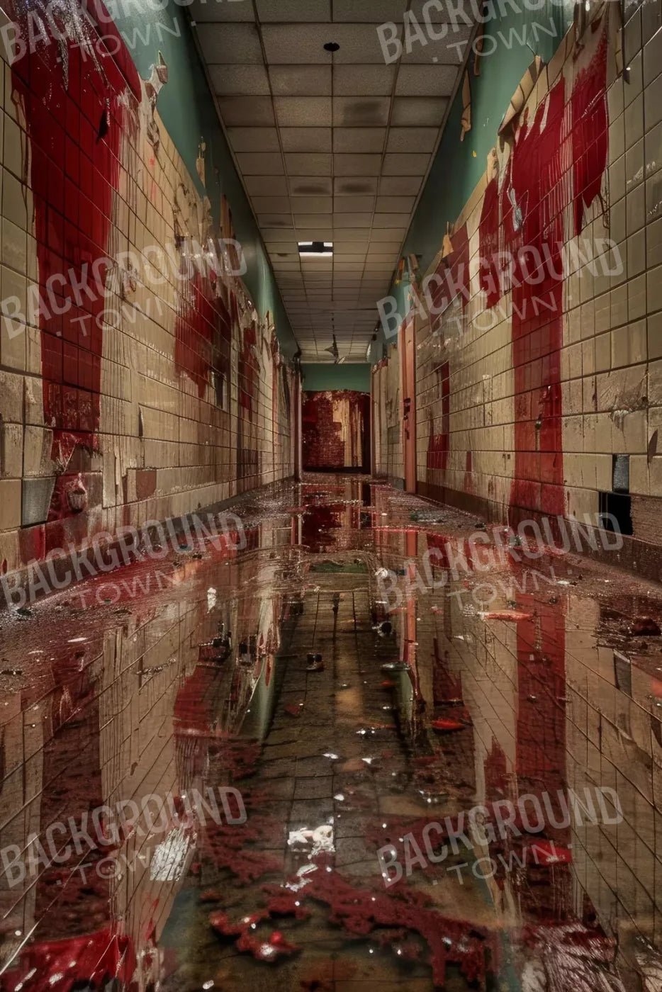 Bloody Institution Hallway V 8’X12’ Ultracloth (96 X 144 Inch) Backdrop