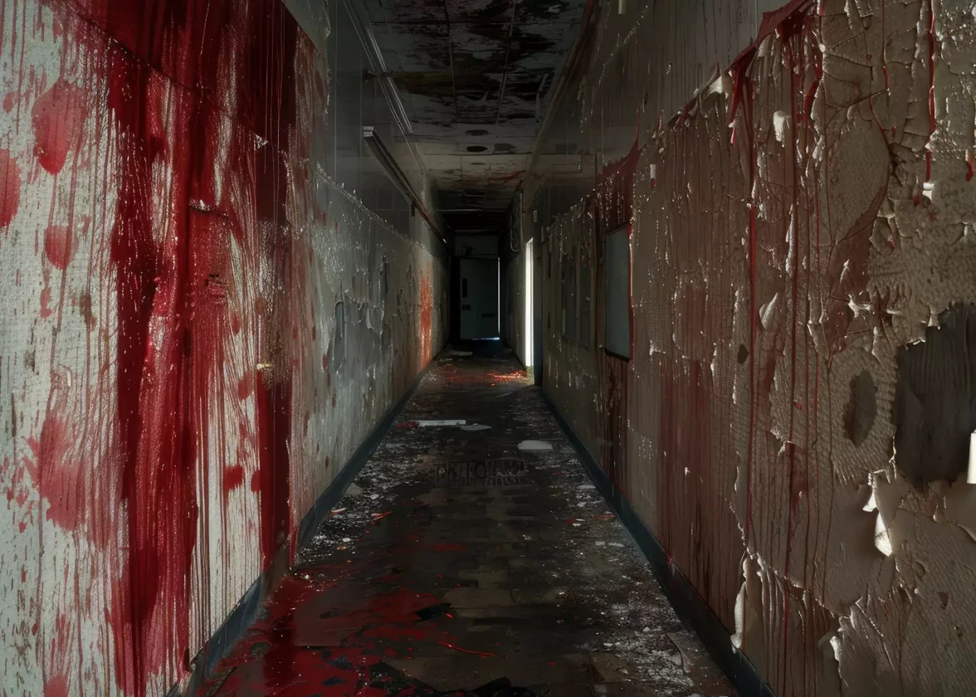 Bloody Institution Hallway Iv 7’X5’ Ultracloth (84 X 60 Inch) Backdrop