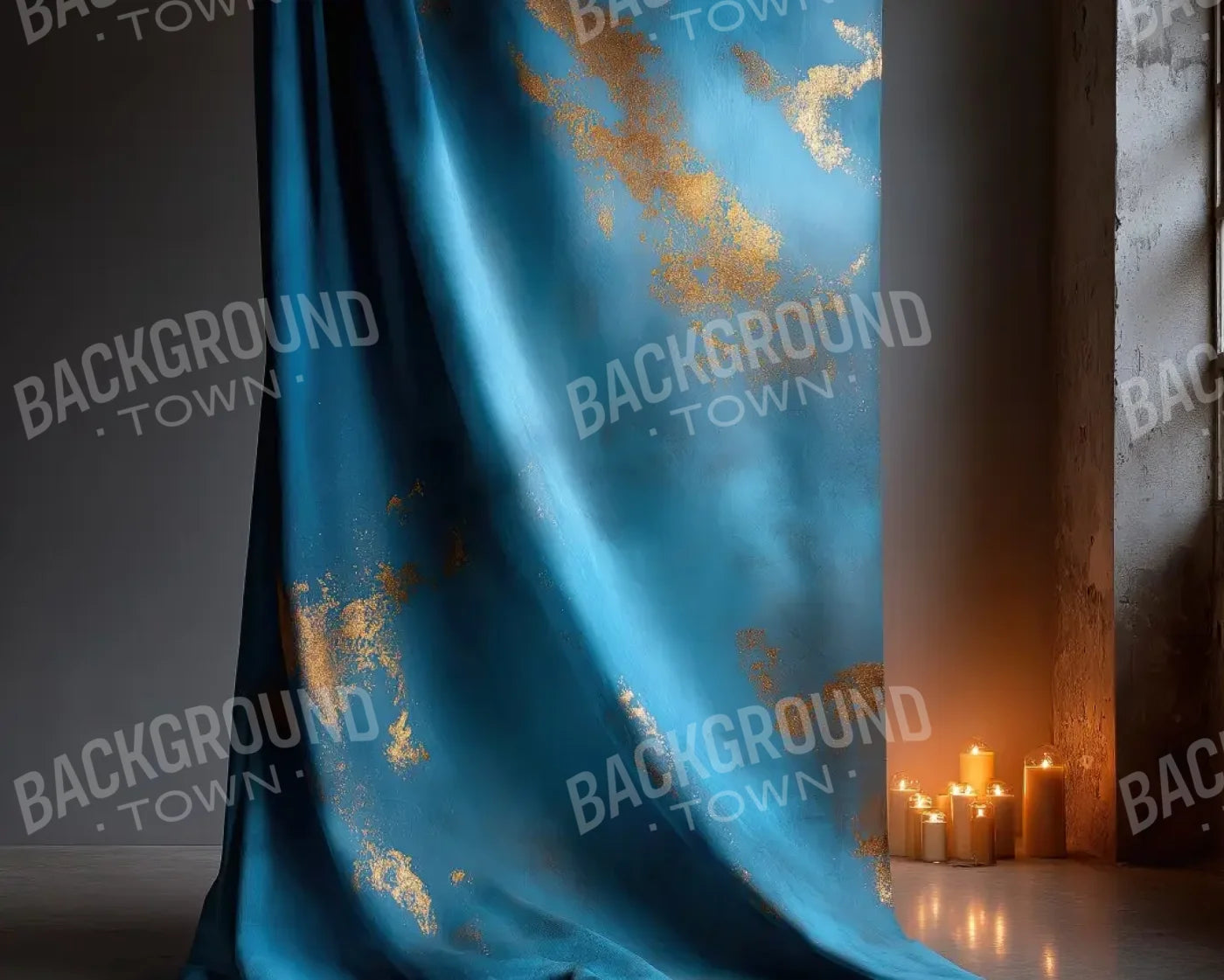 Blue And Gold Drape 10’x8’ Fleece (120 x 96 inch) Backdrop