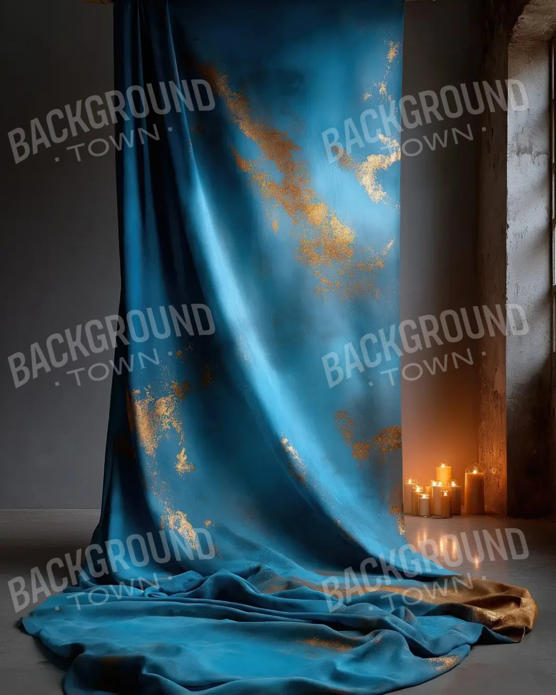 Blue And Gold Drape 8’x10’ Fleece (96 x 120 inch) Backdrop