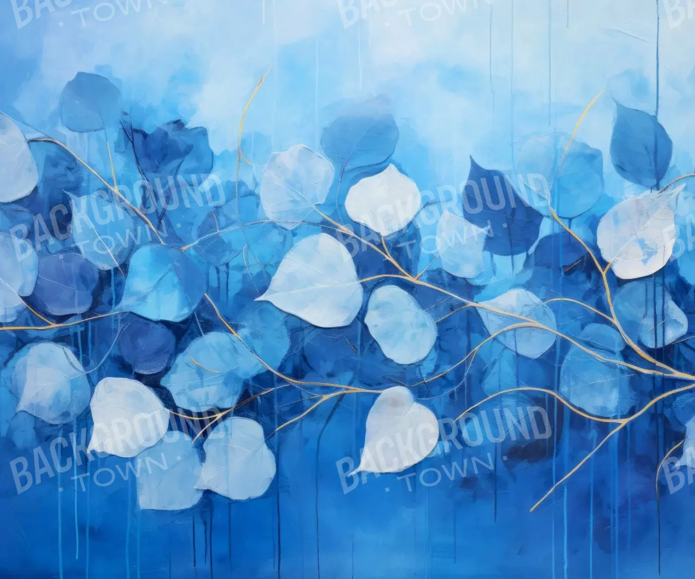 Blue Leaves 5’X4’2 Fleece (60 X 50 Inch) Backdrop