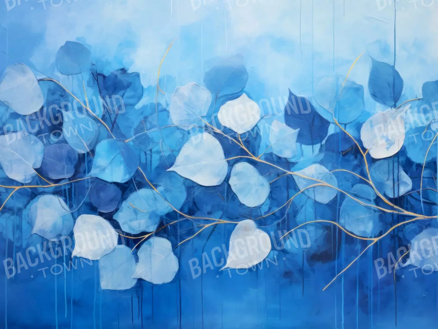 Blue Leaves 6’8X5’ Fleece (80 X 60 Inch) Backdrop