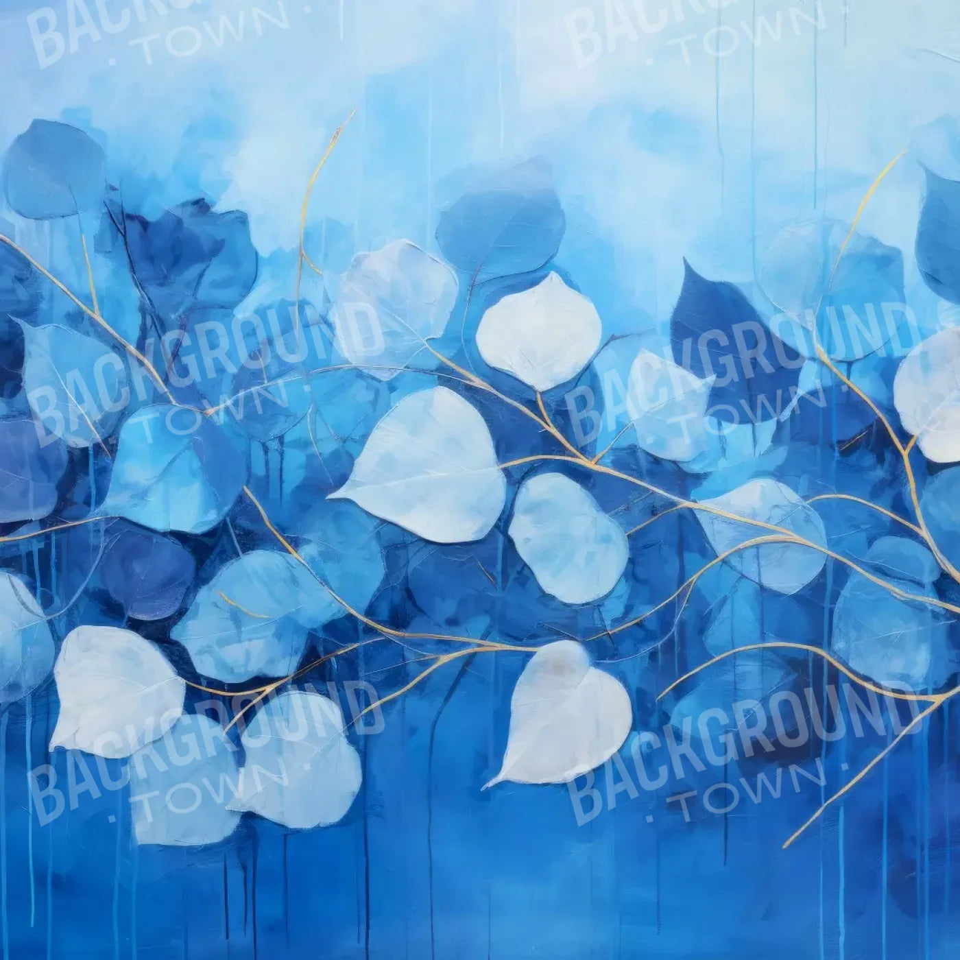 Blue Leaves 8’X8’ Fleece (96 X Inch) Backdrop