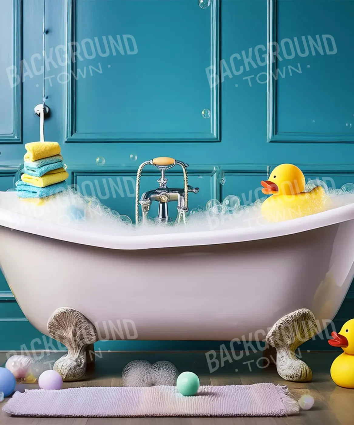 Blue Rubber Duckie Bathroom 10’X12’ Ultracloth (120 X 144 Inch) Backdrop