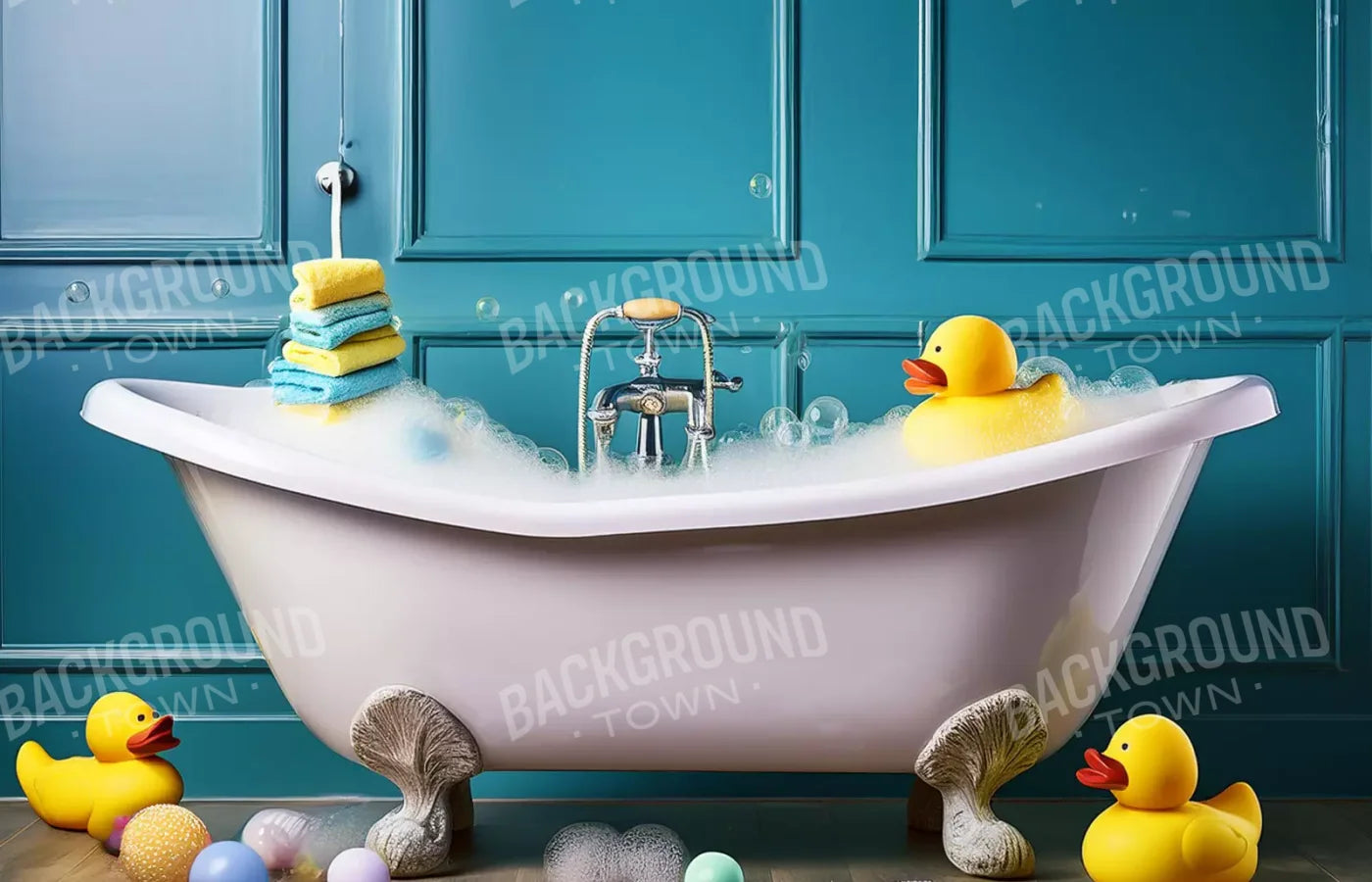 Blue Rubber Duckie Bathroom 14’X9’ Ultracloth (168 X 108 Inch) Backdrop