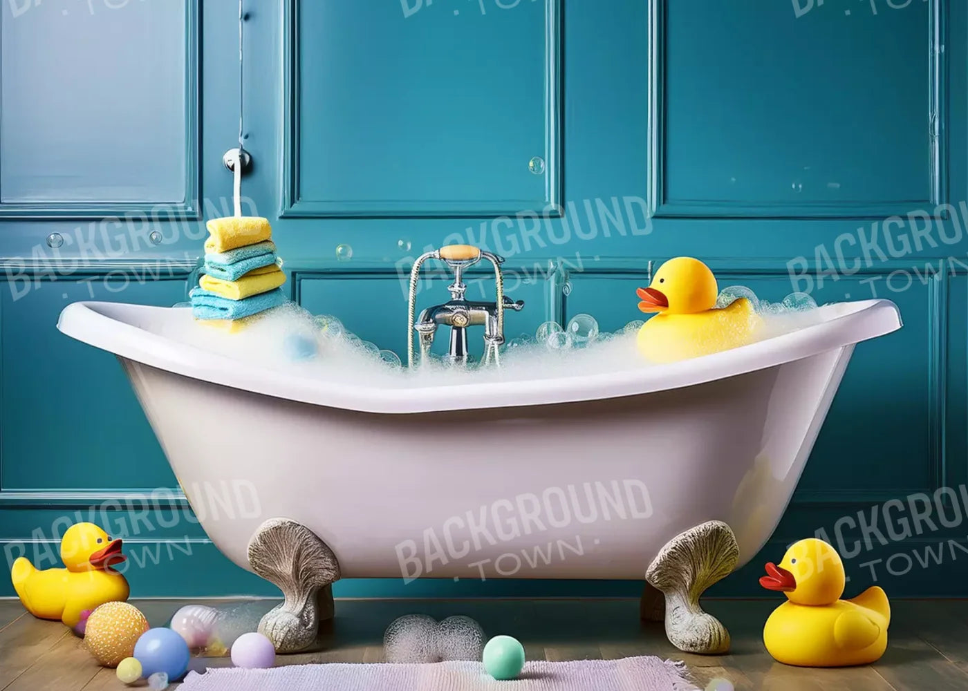 Blue Rubber Duckie Bathroom 7’X5’ Ultracloth (84 X 60 Inch) Backdrop