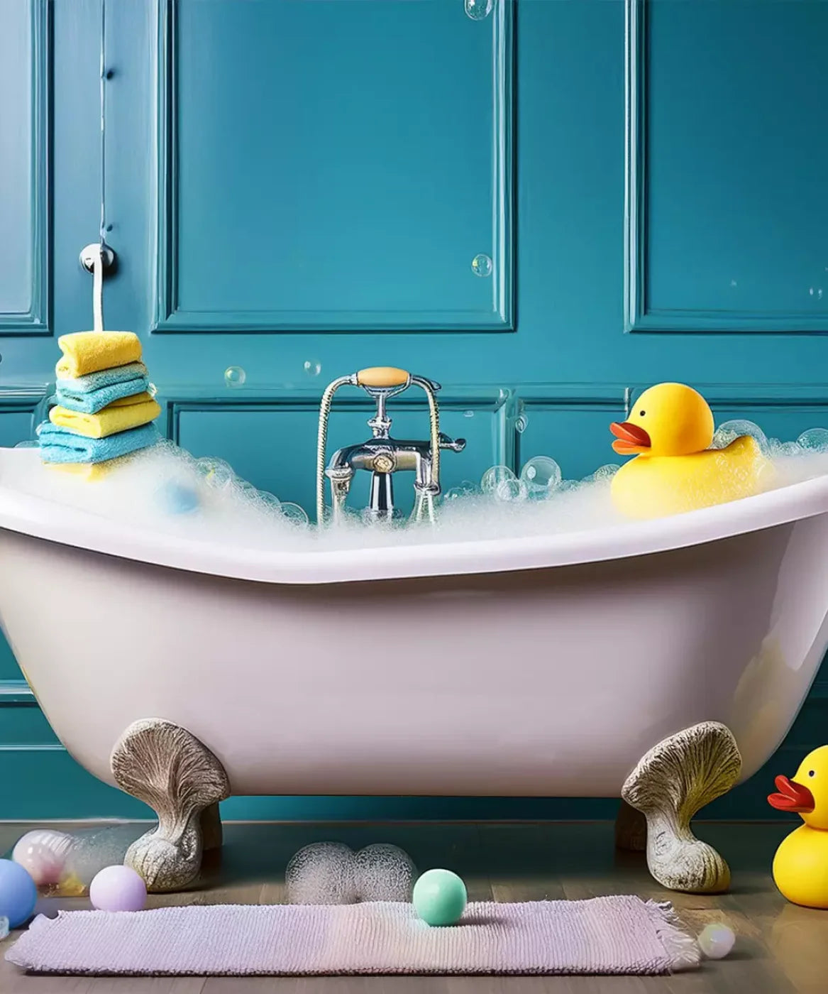 Blue Rubber Duckie Bathroom 10’X12’ Ultracloth (120 X 144 Inch) Backdrop