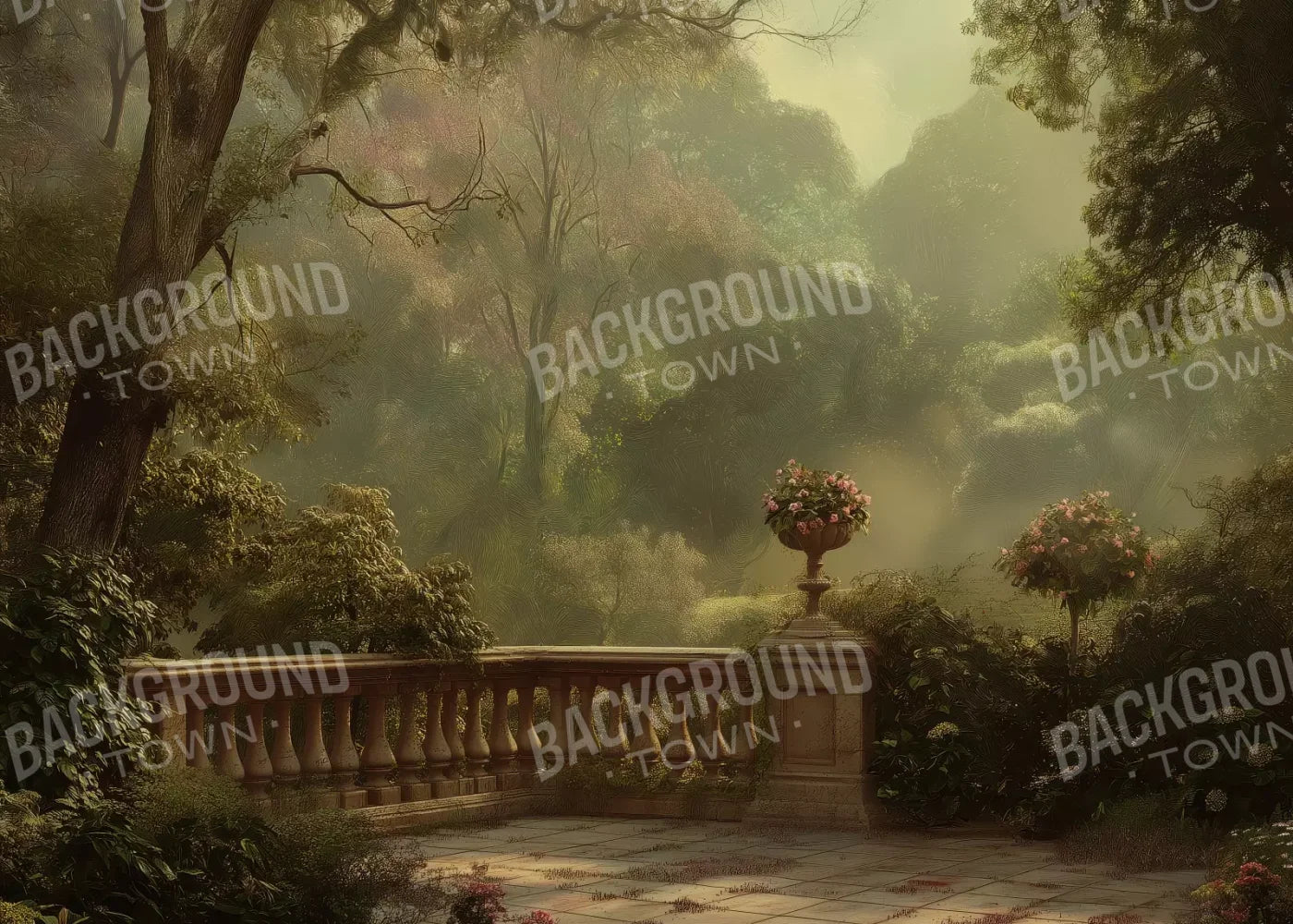 Bright Victorian Courtyard 7’X5’ Ultracloth (84 X 60 Inch) Backdrop