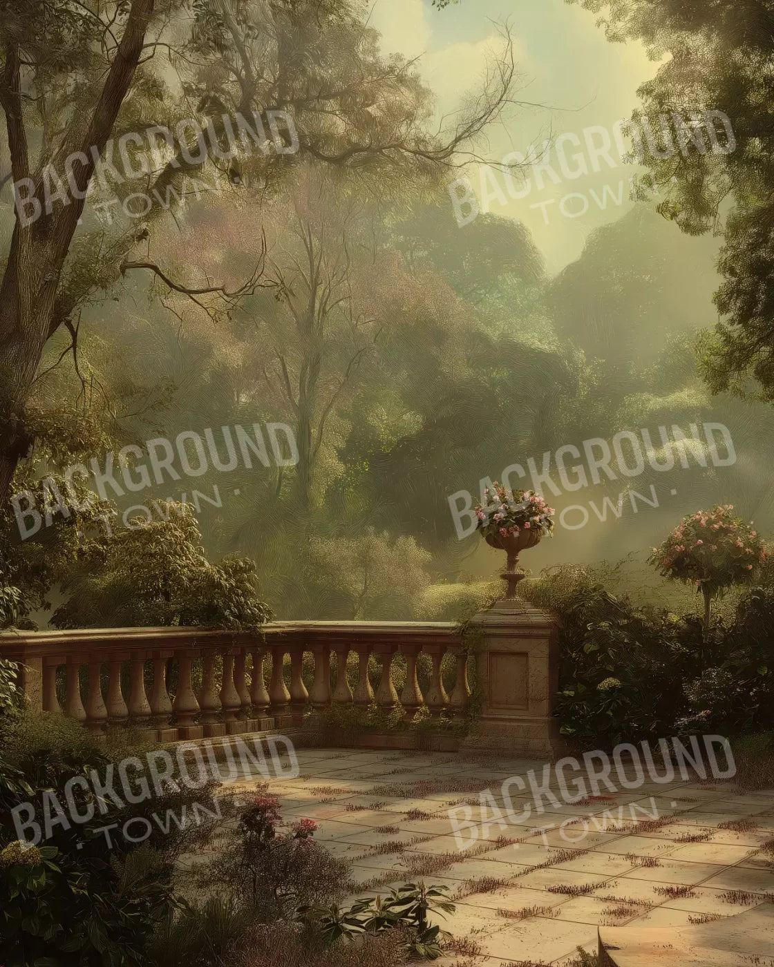 Bright Victorian Courtyard 8’X10’ Fleece (96 X 120 Inch) Backdrop