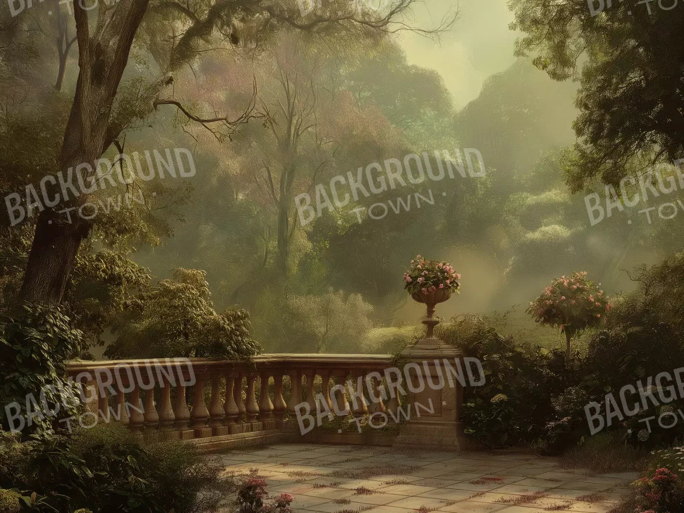 Bright Victorian Courtyard 8’X6’ Fleece (96 X 72 Inch) Backdrop