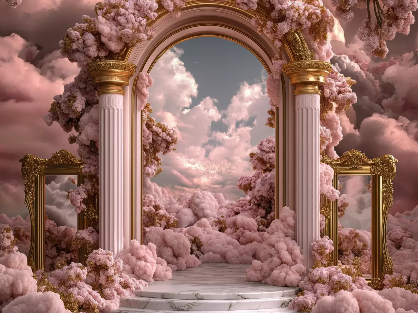 Bubblegum Palace Arch 6’8X5’ Fleece (80 X 60 Inch) Backdrop