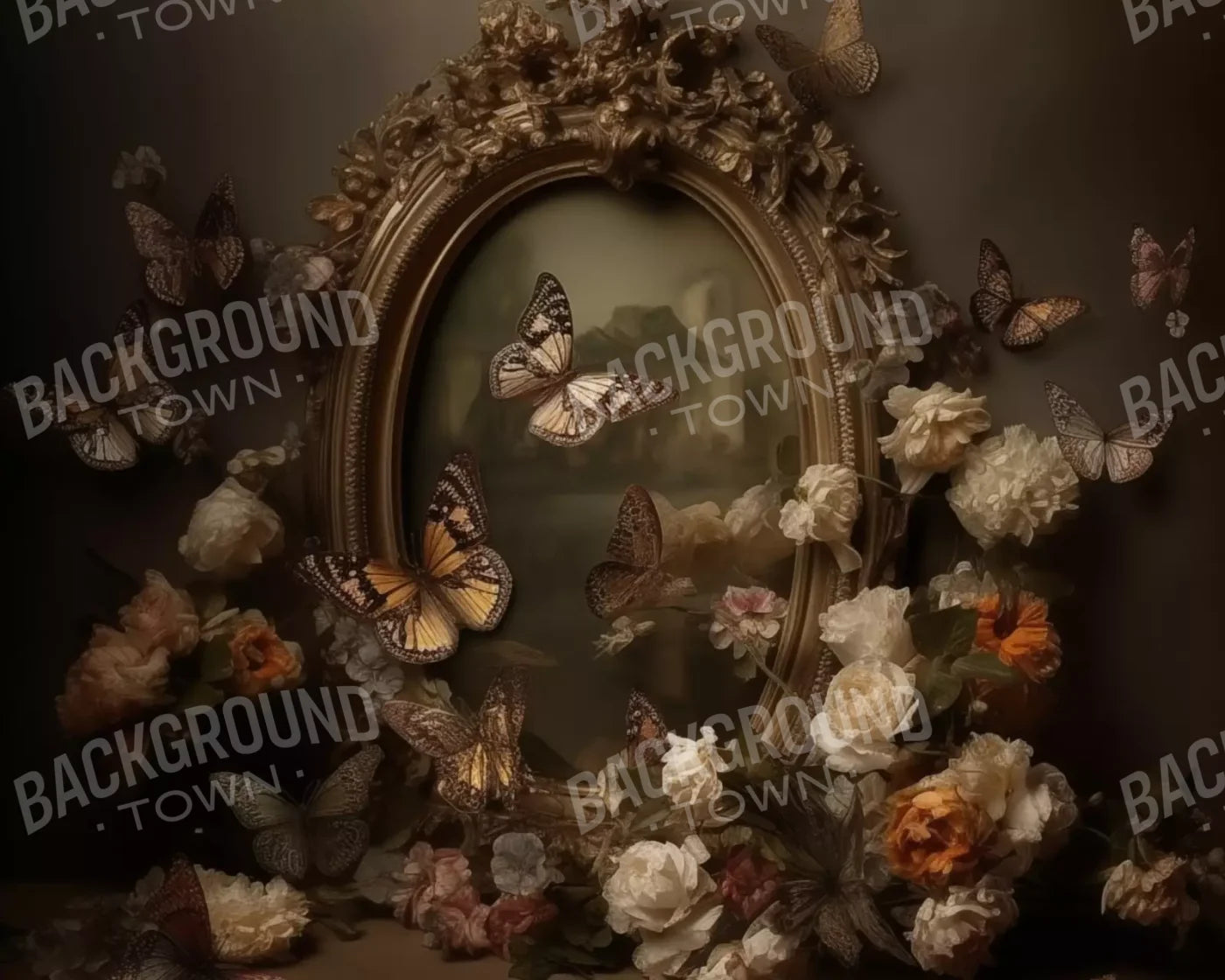 Butterflies In From Of Painting 10’X8’ Fleece (120 X 96 Inch) Backdrop