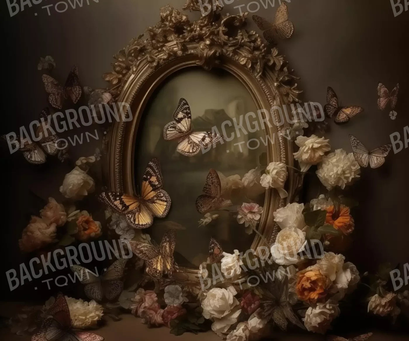 Butterflies In From Of Painting 12’X10’ Ultracloth (144 X 120 Inch) Backdrop