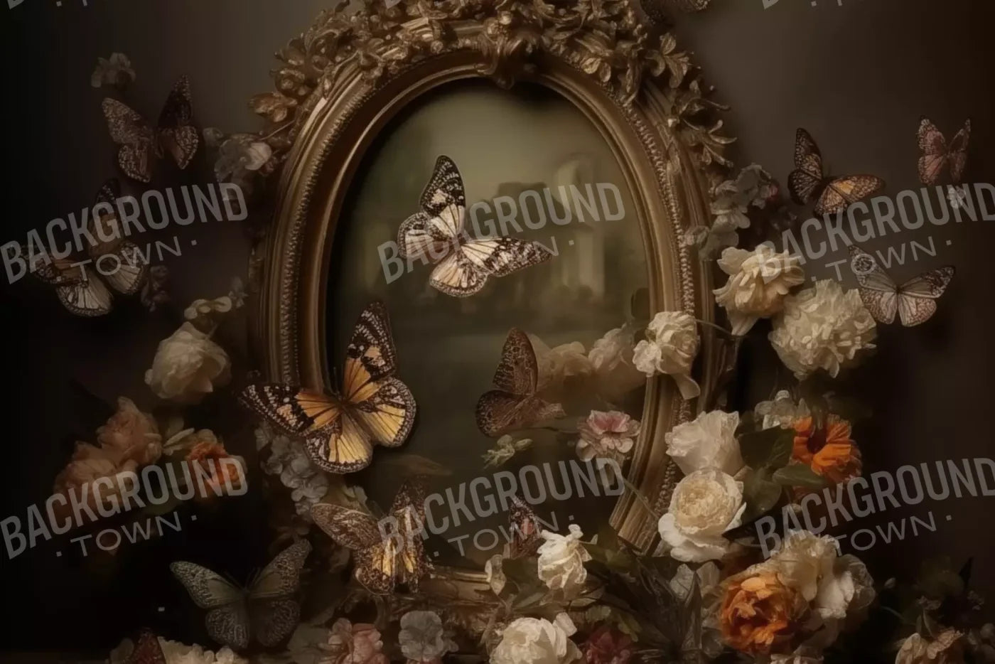 Butterflies In From Of Painting 12’X8’ Ultracloth (144 X 96 Inch) Backdrop