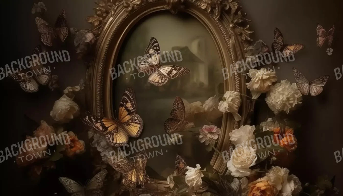 Butterflies In From Of Painting 14’X8’ Ultracloth (168 X 96 Inch) Backdrop