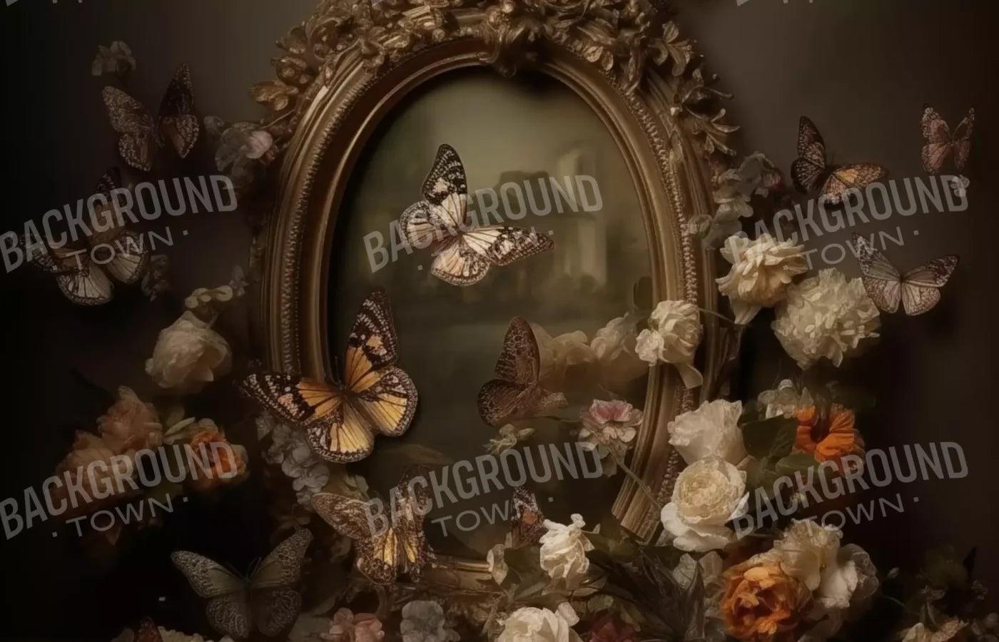 Butterflies In From Of Painting 14’X9’ Ultracloth (168 X 108 Inch) Backdrop