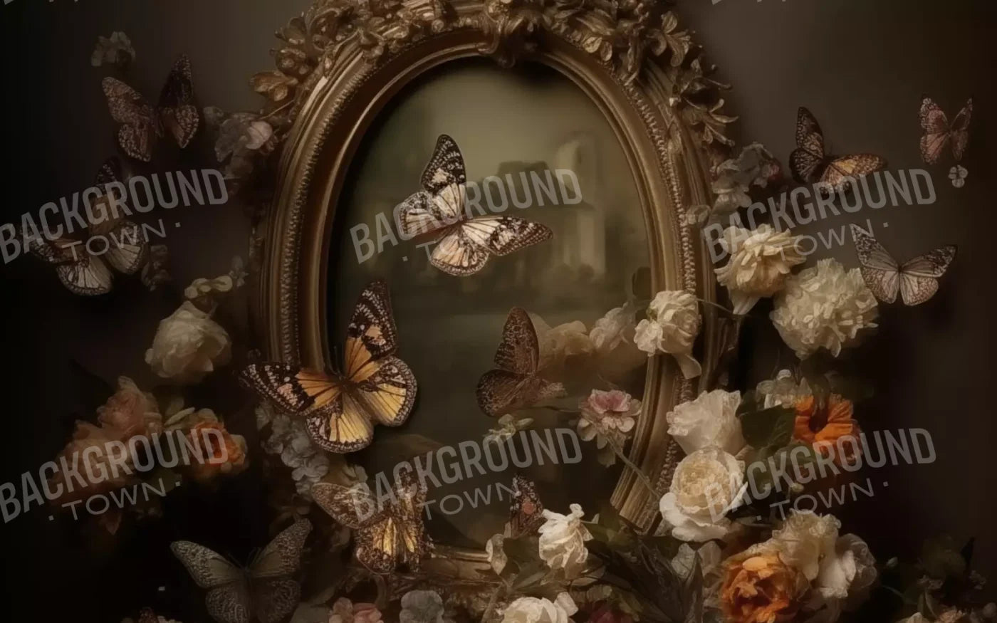 Butterflies In From Of Painting 16’X10’ Ultracloth (192 X 120 Inch) Backdrop