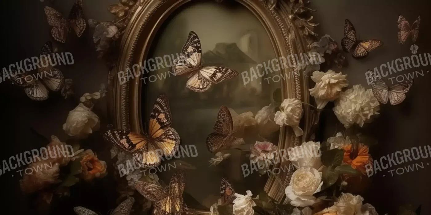 Butterflies In From Of Painting 16’X8’ Ultracloth (192 X 96 Inch) Backdrop