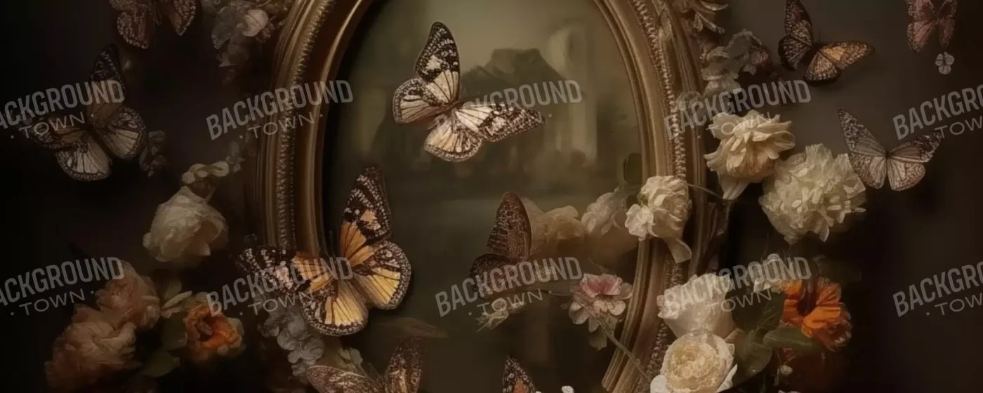 Butterflies In From Of Painting 20’X8’ Ultracloth (240 X 96 Inch) Backdrop