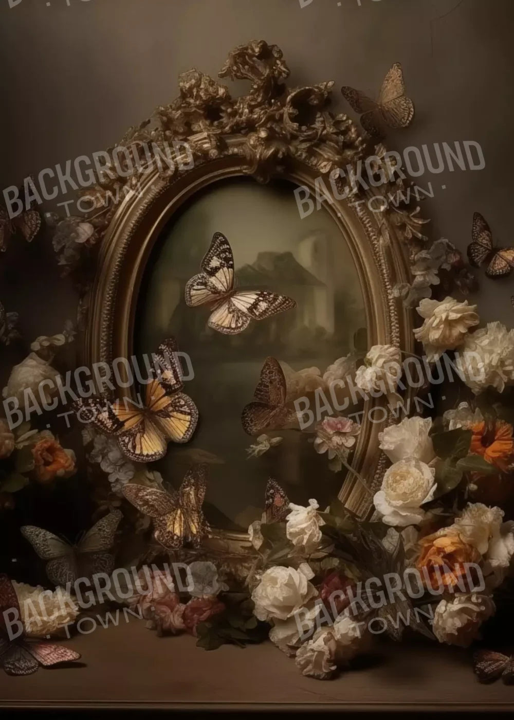 Butterflies In From Of Painting 5’X7’ Ultracloth (60 X 84 Inch) Backdrop