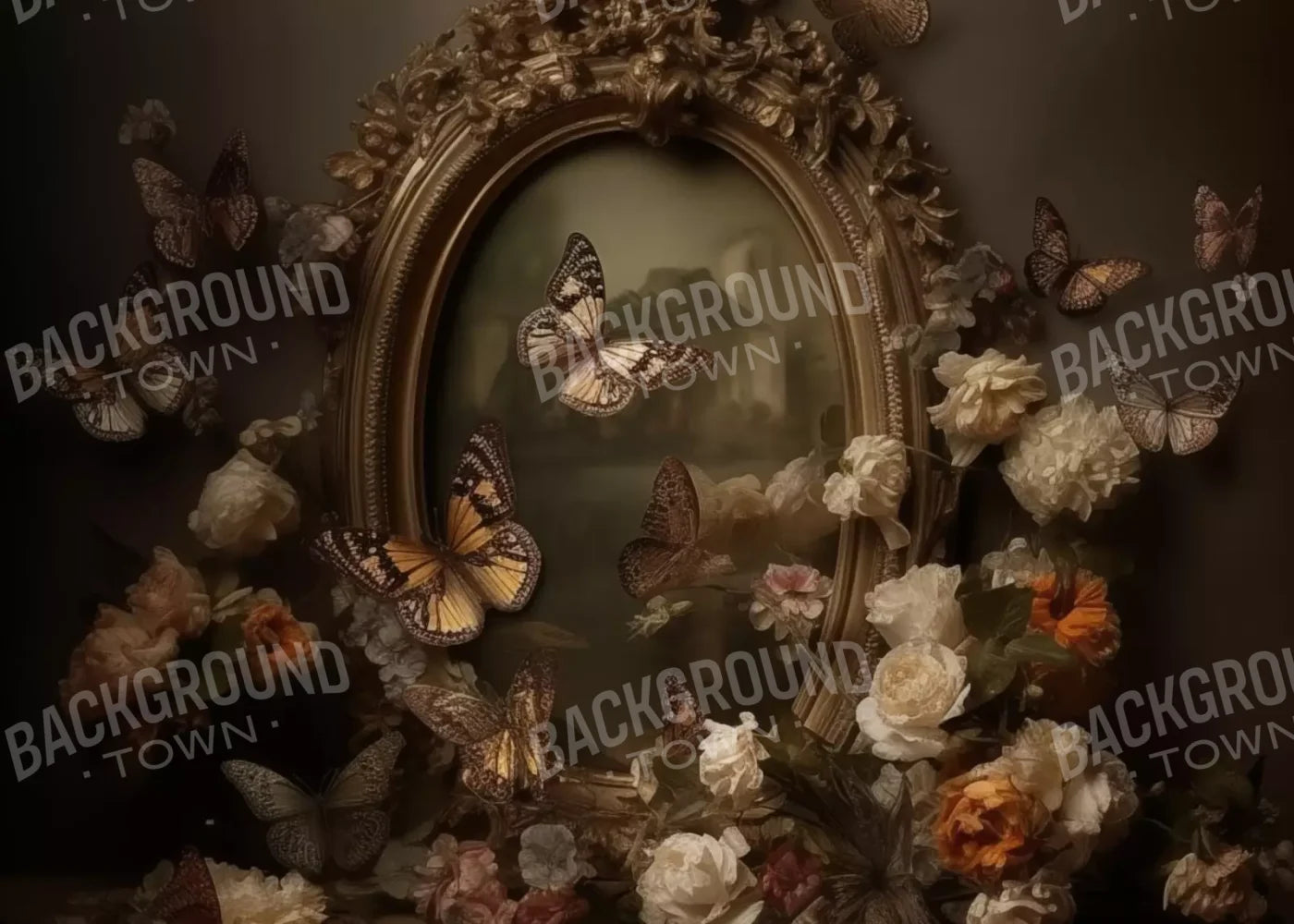 Butterflies In From Of Painting 7’X5’ Ultracloth (84 X 60 Inch) Backdrop