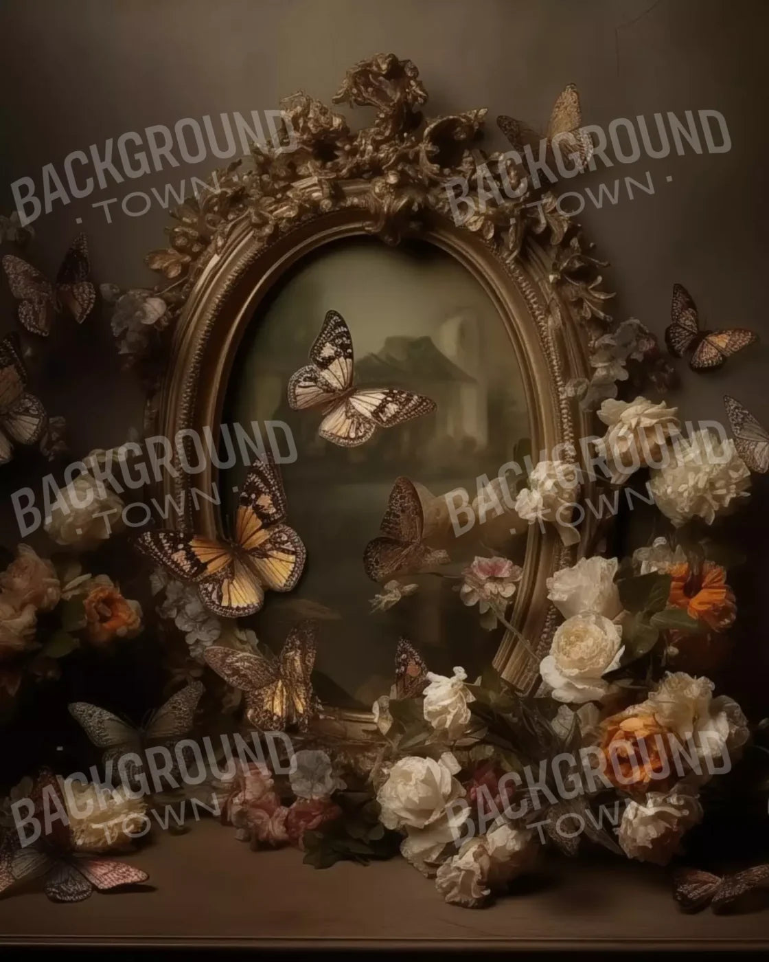 Butterflies In From Of Painting 8’X10’ Fleece (96 X 120 Inch) Backdrop